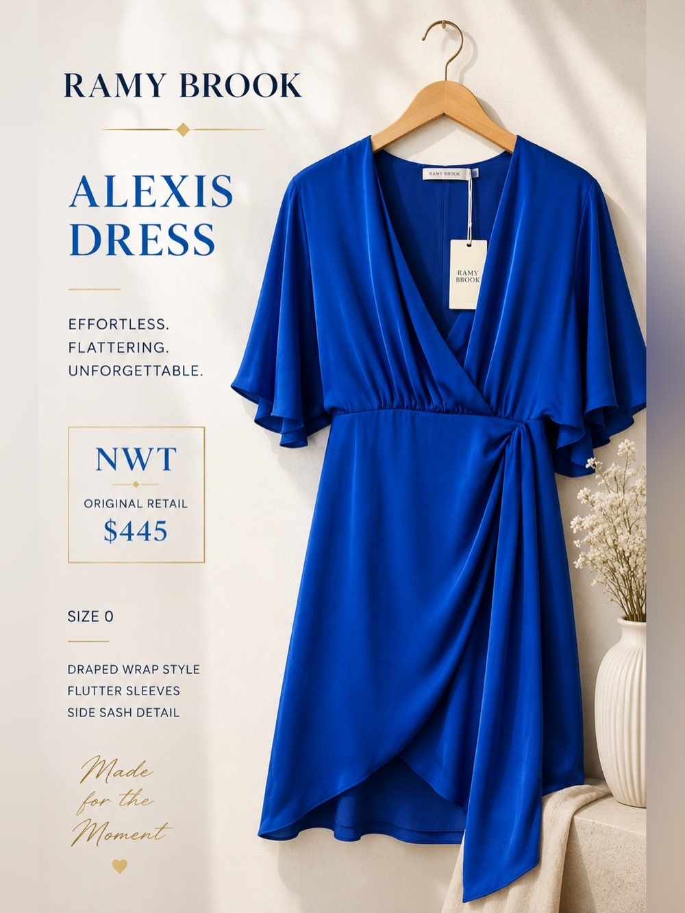 Ramy Brook Alexis Cobalt Blue Draped Wrap Dress Size 0 NWT